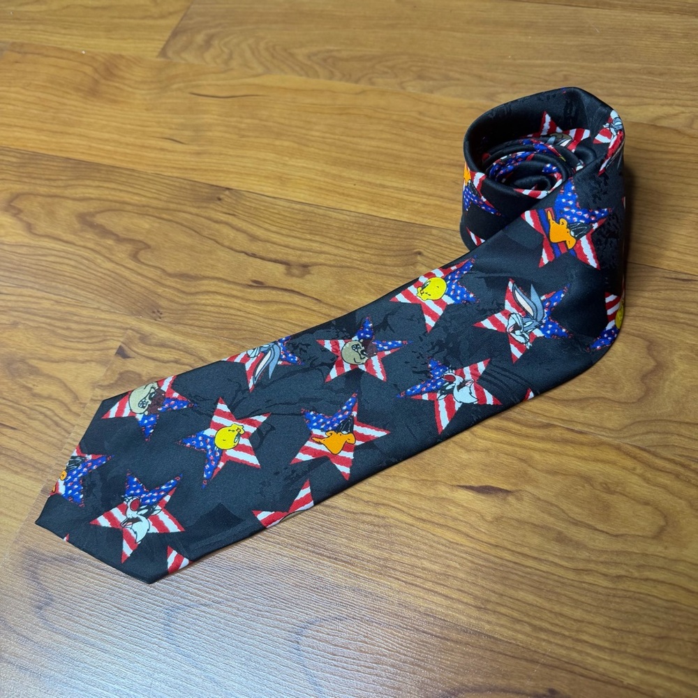 Looney Tunes Mania Men's Tie American Flag Stars 1995 90s Patriotic Warner Bros - Picture 4 of 8